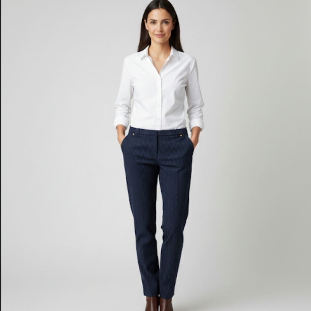 Charter Club NWT Womens‎ Slim Leg Pant Preppy Coastal Corpcore Pinstripe Blue L